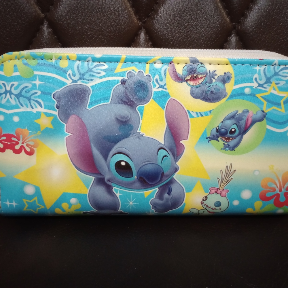 Stitch Themed Zip Wallet - Blue & Yellow Cartoon Design (NWOT)